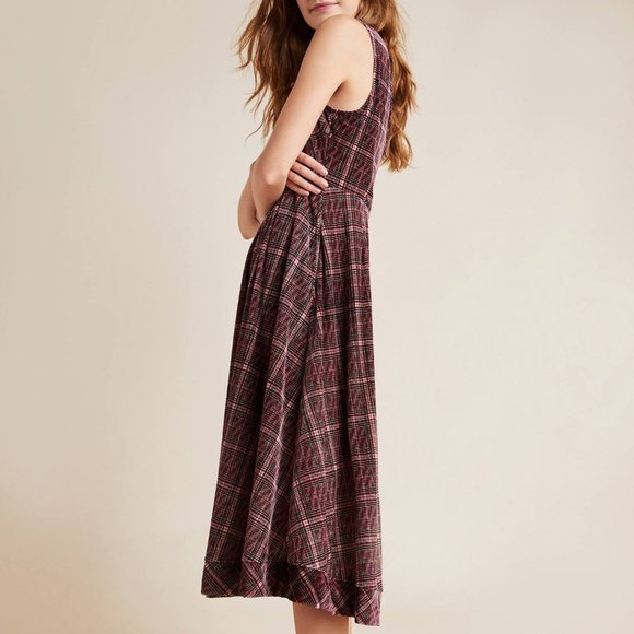 Anthropologie Red and Cream A-Line Midi Dress - Picture 4 of 8